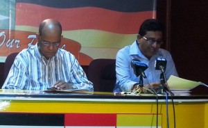 General Secretary of the PPP, Clement Rohee and [left) and Attorney General, Anil Nandlall. [iNews' Photo]