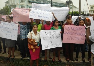 Amerindians protesting in front of Parliament Building. [iNews' Photo]