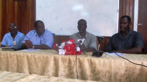 Vice President of the GTUC, Norris Witter [center) along with other members. [iNews' Photo]