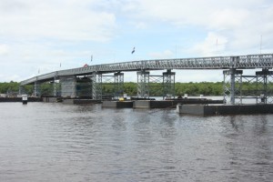 the extended part of the Berbice river bridge under construction