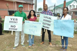 Urling joins APNU Leader, David Granger on the picket line outside Office of the President demanding a date for LGE a few months ago