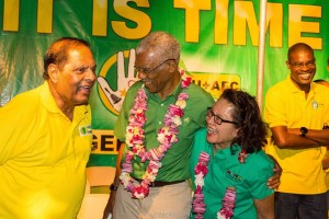 President David Granger [center); First Lady. Sandra Granger and Prime Minister, Moses Nagamootoo.