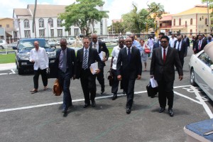 Opposition Leader, Bharrat Jagdeo and other PPP Parliamentarians. [Stabroek News' Photo]