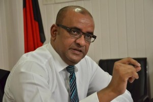 Opposition Leader Dr Bharrat Jagdeo speaking to the media today [Carl Croker photo) 