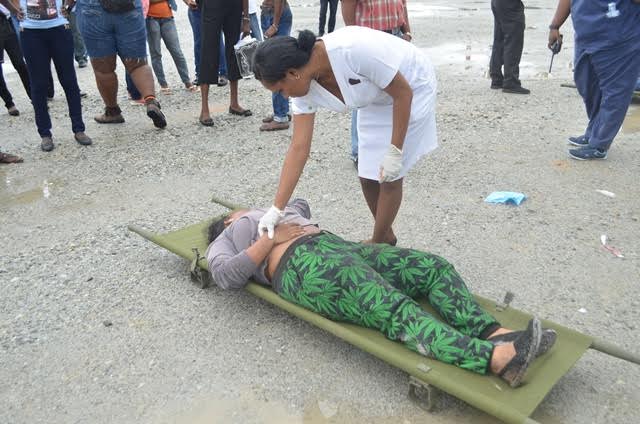 A Nurse attending to a “patient” during the CDC Mass Casualty Simulation Exercise at Durban Park 