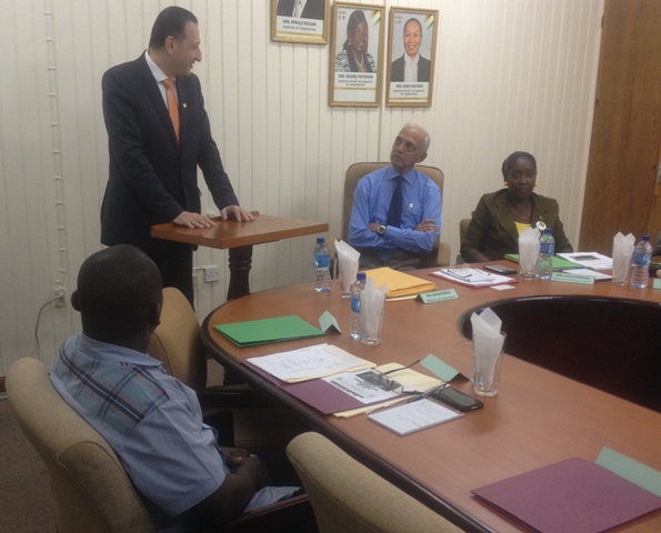 Minister of Communities, Ronald Bulkan and Minister responsible for Housing, Valerie Patterson listen as Director of Country Programs Department and Special Advisor to the Vice-President, Mohammad Alsaati explains the collaboration between Guyana and the Islamic Development Bank [IsDB)