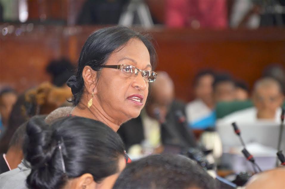 PPP/C Member of Parliament, Indranie Chanderpaul during her debate presentation in the National Assembly [Carl Croker photo)